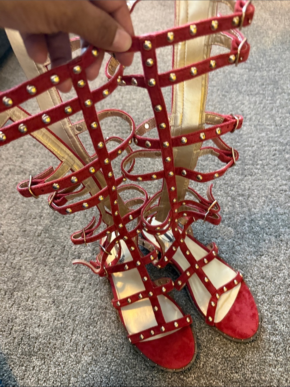 Joyfolie Girls Red Studded Gladiator Sandals Youth Size 4